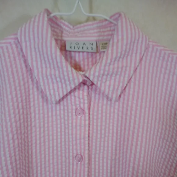 VTG Joan Rivers L/S Pink White Stripe Seersucker Button Down Shirt Blouse XXSP - Picture 2 of 5